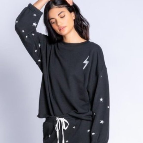 Black Sweatshirt Lightning Bolt and Star PJ Salvage XL - Picture 3 of 3